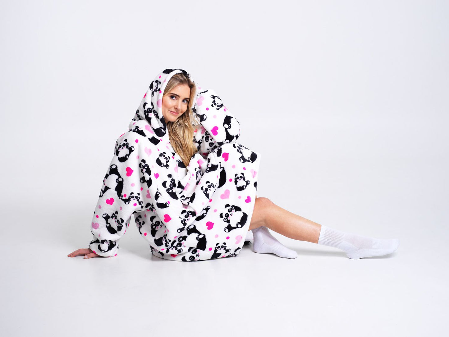 Hoodie odeja z rokavi za odrasle Panda | Shopacita