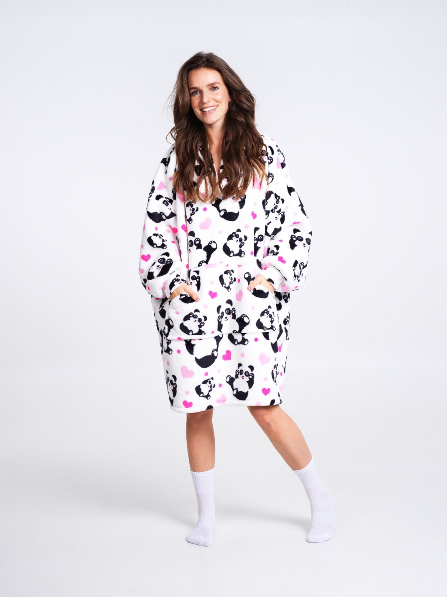 Hoodie odeja z rokavi za odrasle Panda | Shopacita