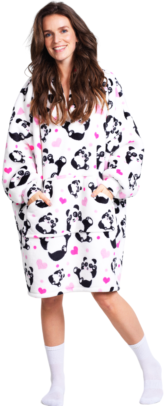 Hoodie odeja z rokavi za odrasle Panda | Shopacita