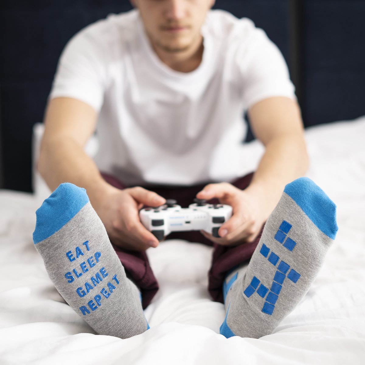 SOXO Gamerske moške nogavice za darilo, Eat Sleep Game Repeat, 40-45 | Shopacita