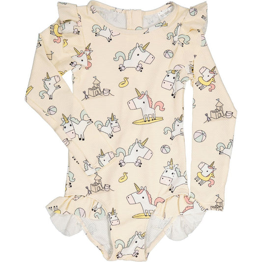 Otroške UV kopalke z dolgimi rokavi Beige Unicorn | Shopacita